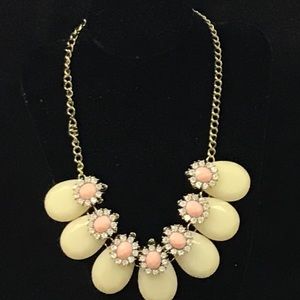 Pink White with Rhinestone Statement Necklace